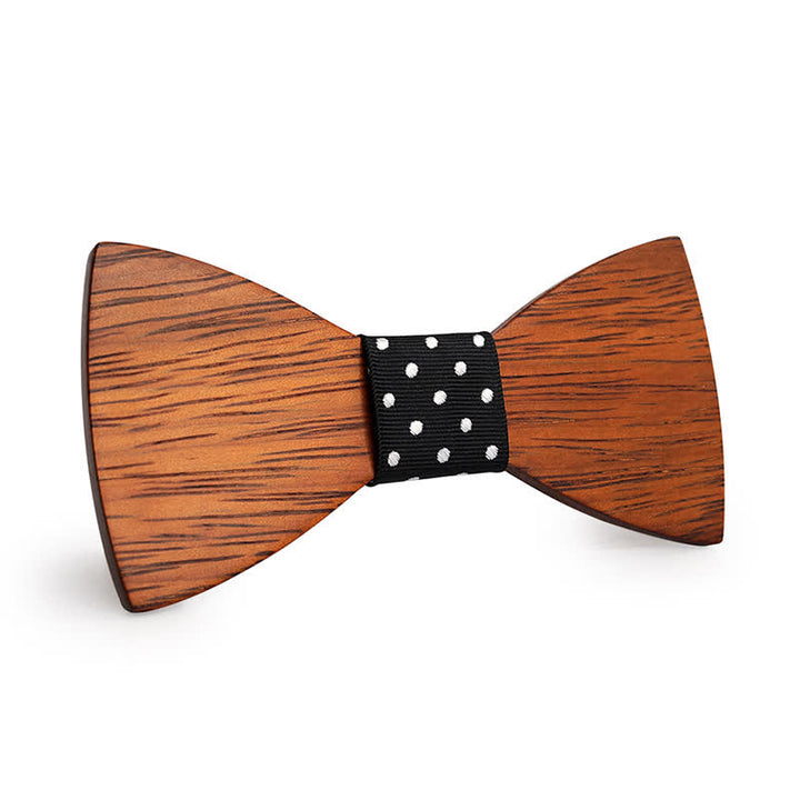 Men's Handmade Bamboo Wooden Bow Tie - Black & White Dots - image 9