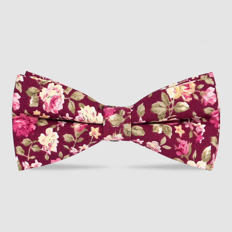 Men's Cotton Forest Floral Printing Bow Tie - Maroon - image 0