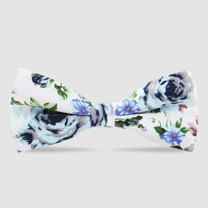 Men's Cotton Forest Floral Printing Bow Tie - Pale Blue - image 10