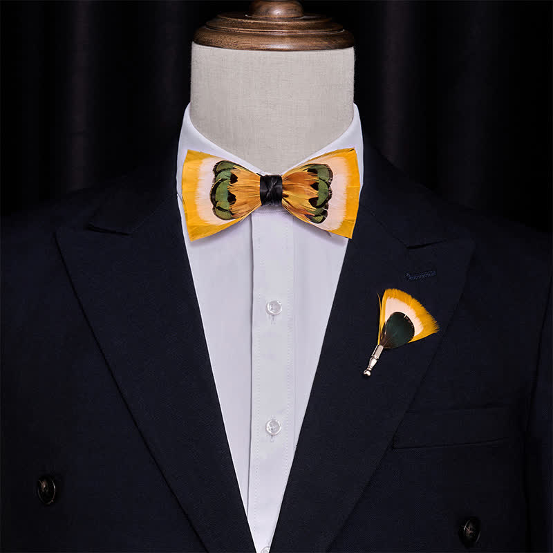 Lively Yellow & White Feather Bow Tie - image 1