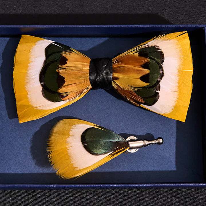 Lively Yellow & White Feather Bow Tie - image 3