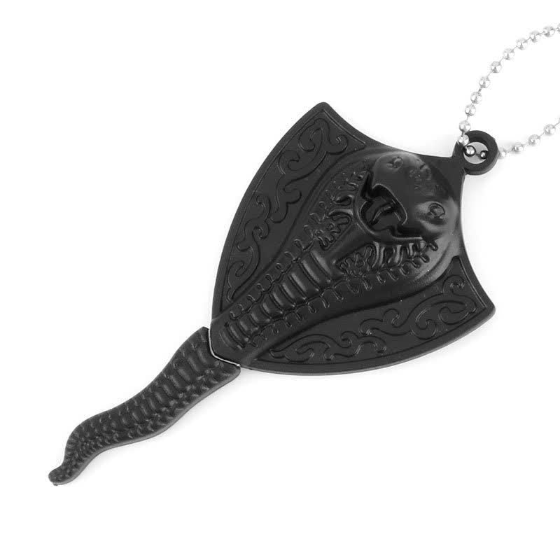 Black Dragon Skull Snake Hidden Mini Blade Tool Pendant Necklace