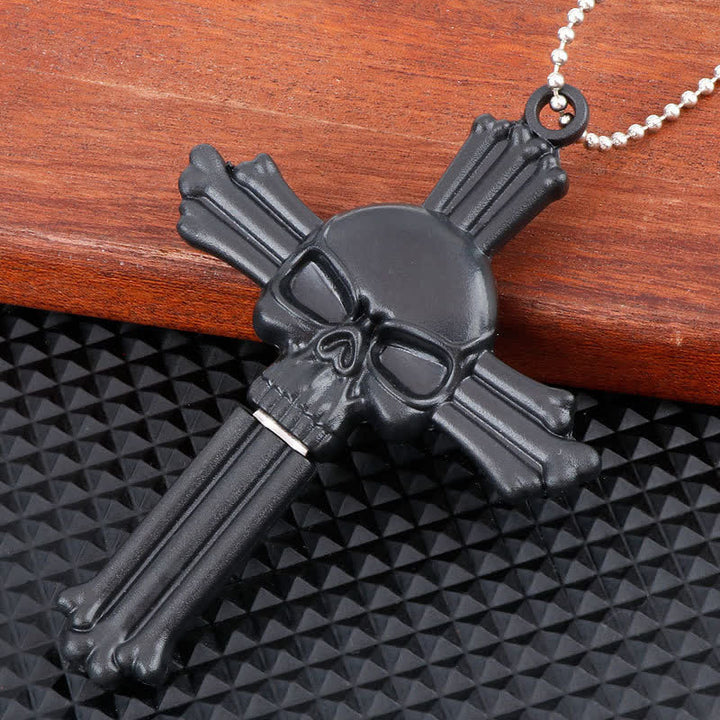 Black Dragon Skull Snake Hidden Mini Blade Tool Pendant Necklace