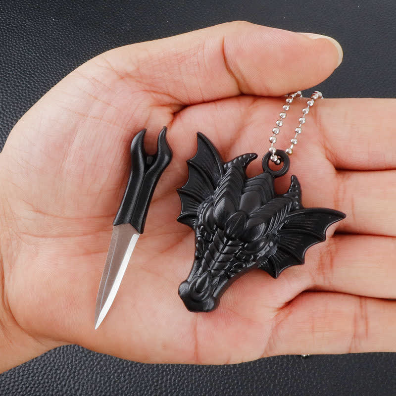 Black Dragon Skull Snake Hidden Mini Blade Tool Pendant Necklace