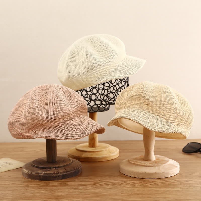 Women's Soild Color Woven Beach Straw Beret Hat