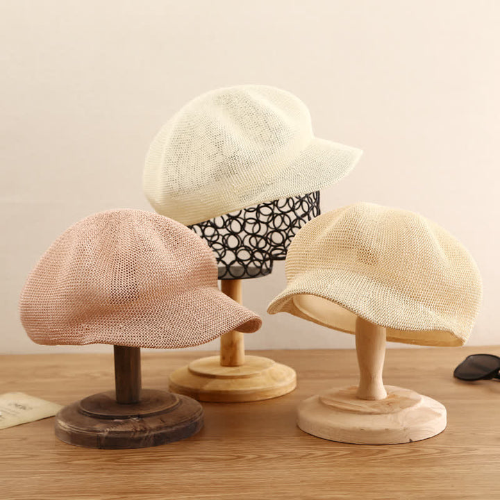 Women's Soild Color Woven Beach Straw Beret Hat