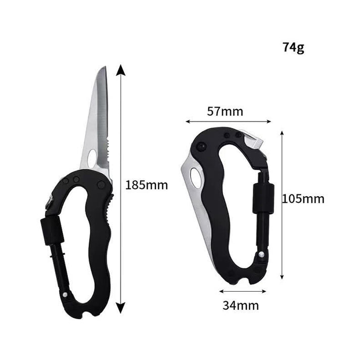 5-In-1 Multitool Folding Knife D Shape Buckle Carabiner Keychain - image 4