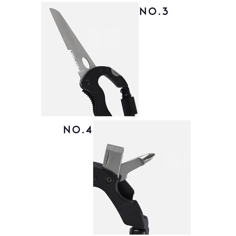 5-In-1 Multitool Folding Knife D Shape Buckle Carabiner Keychain