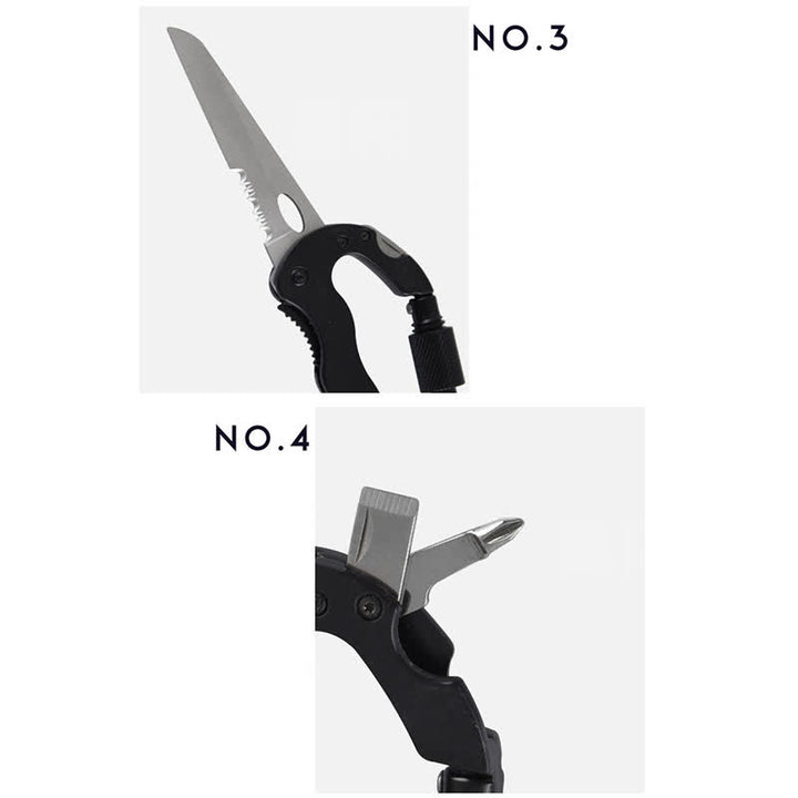 5-In-1 Multitool Folding Knife D Shape Buckle Carabiner Keychain