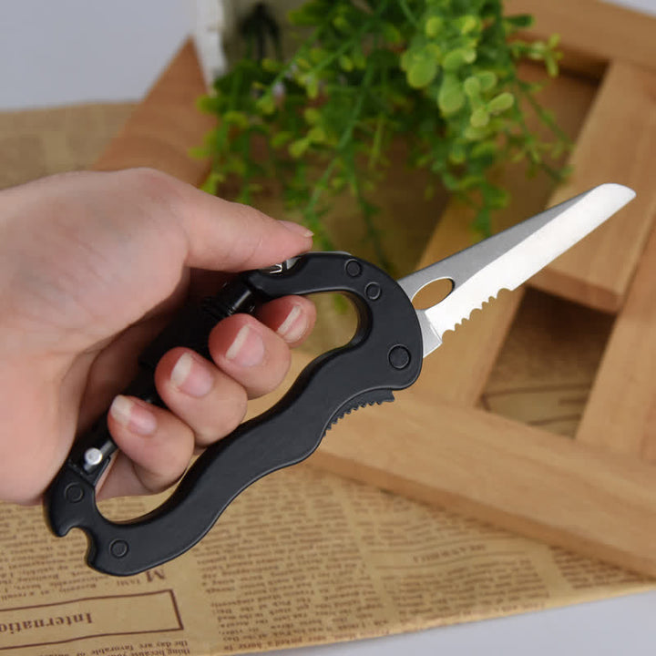5-In-1 Multitool Folding Knife D Shape Buckle Carabiner Keychain