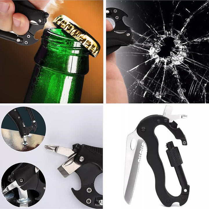 5-In-1 Multitool Folding Knife D Shape Buckle Carabiner Keychain