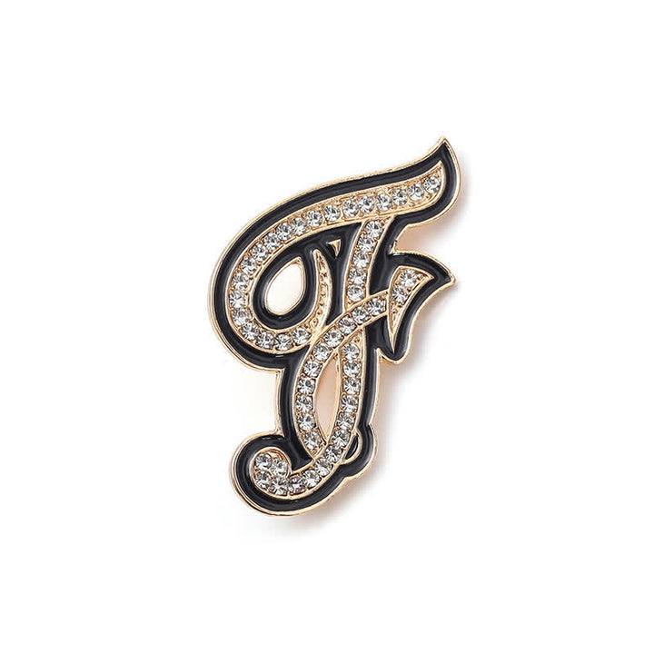 Black Enameled Initial Letter Rhinestone 26 Alphabet Brooch
