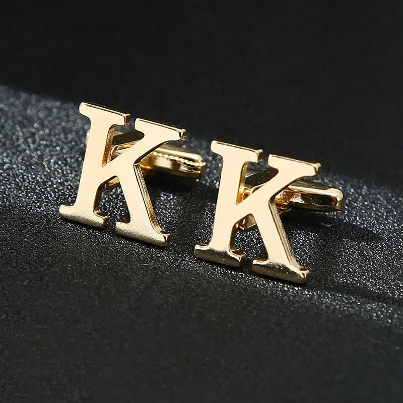 Men's 1 Pair Gold Plated Initial Letter 26 Alphabet Cufflinks - K - image 11