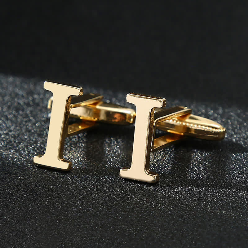 Men's 1 Pair Gold Plated Initial Letter 26 Alphabet Cufflinks - I - image 9