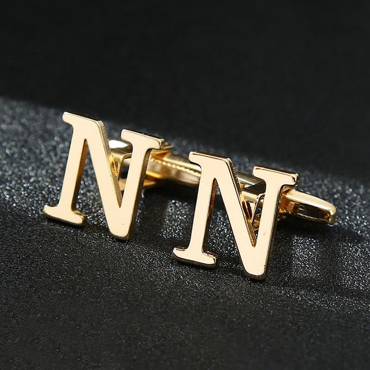 Men's 1 Pair Gold Plated Initial Letter 26 Alphabet Cufflinks