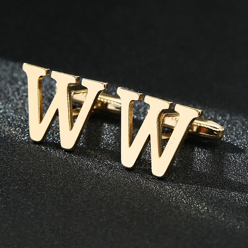 Men's 1 Pair Gold Plated Initial Letter 26 Alphabet Cufflinks - W - image 23