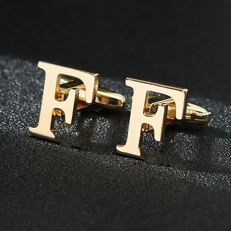Men's 1 Pair Gold Plated Initial Letter 26 Alphabet Cufflinks - F - image 0