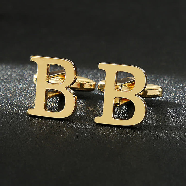 Men's 1 Pair Gold Plated Initial Letter 26 Alphabet Cufflinks