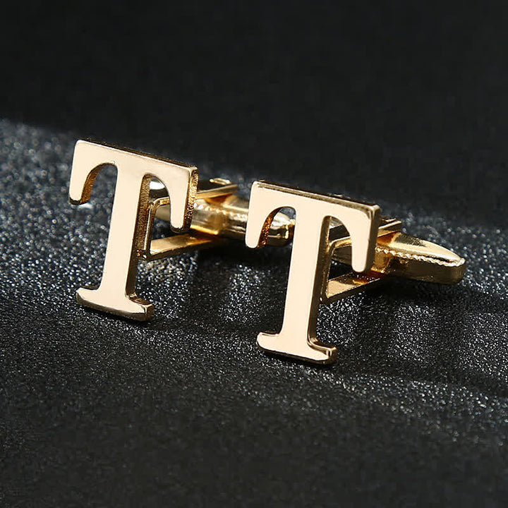 Men's 1 Pair Gold Plated Initial Letter 26 Alphabet Cufflinks - T - image 20
