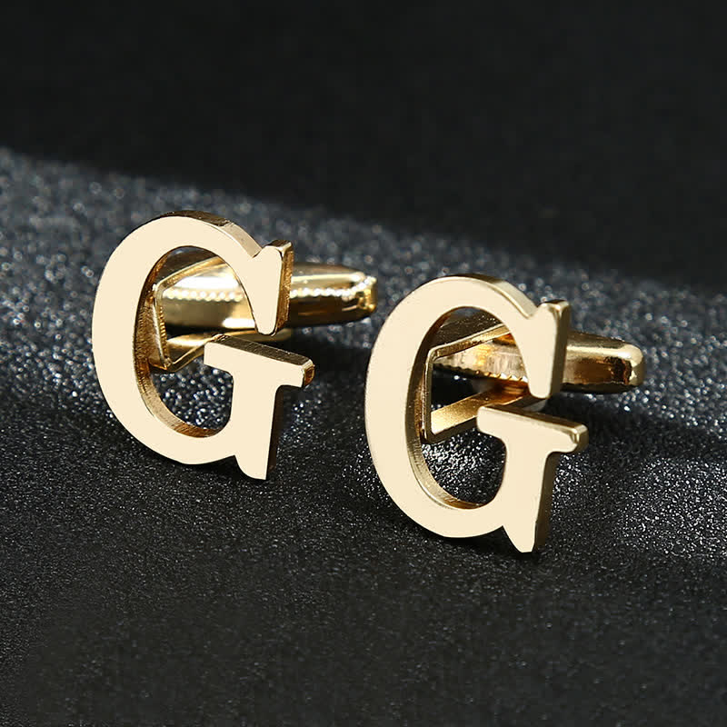 Men's 1 Pair Gold Plated Initial Letter 26 Alphabet Cufflinks - G - image 7