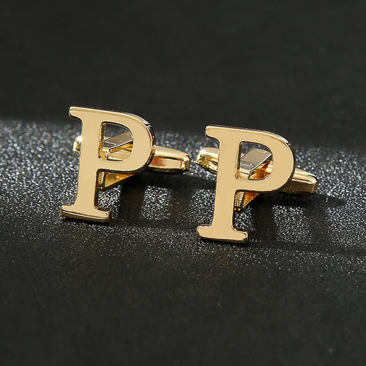 Men's 1 Pair Gold Plated Initial Letter 26 Alphabet Cufflinks