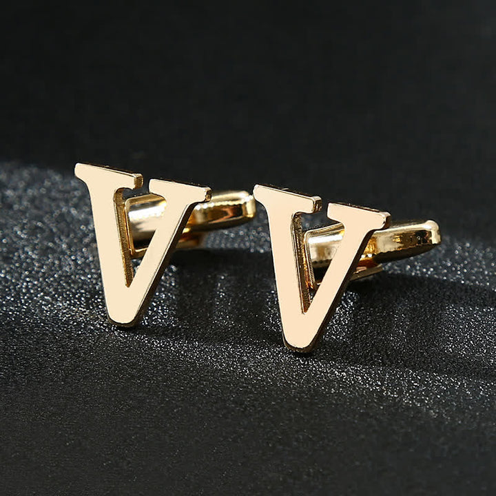 Men's 1 Pair Gold Plated Initial Letter 26 Alphabet Cufflinks