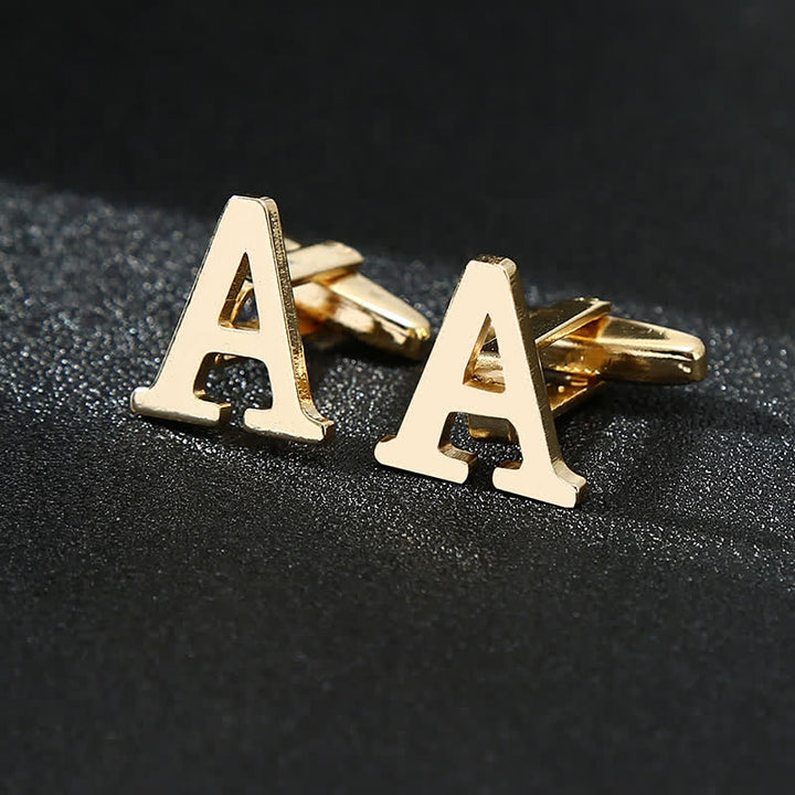 Men's 1 Pair Gold Plated Initial Letter 26 Alphabet Cufflinks - A - image 2