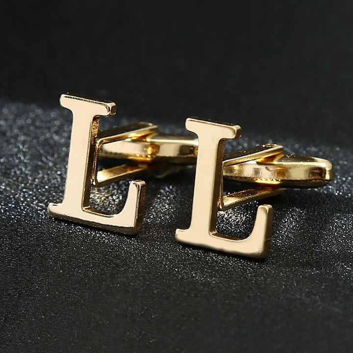 Men's 1 Pair Gold Plated Initial Letter 26 Alphabet Cufflinks - L - image 12