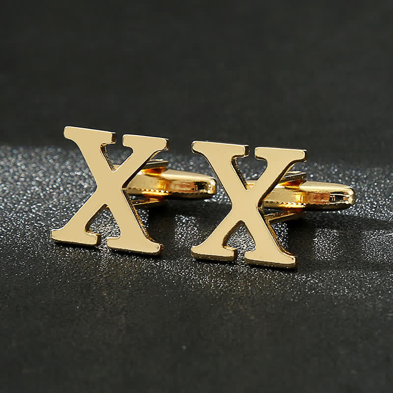 Men's 1 Pair Gold Plated Initial Letter 26 Alphabet Cufflinks - X - image 24