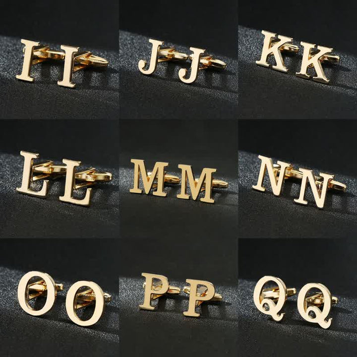 Men's 1 Pair Gold Plated Initial Letter 26 Alphabet Cufflinks