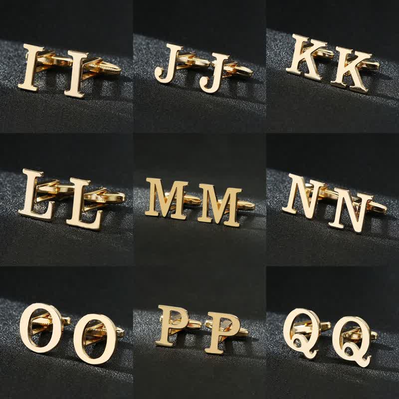 Men's 1 Pair Gold Plated Initial Letter 26 Alphabet Cufflinks - image 1