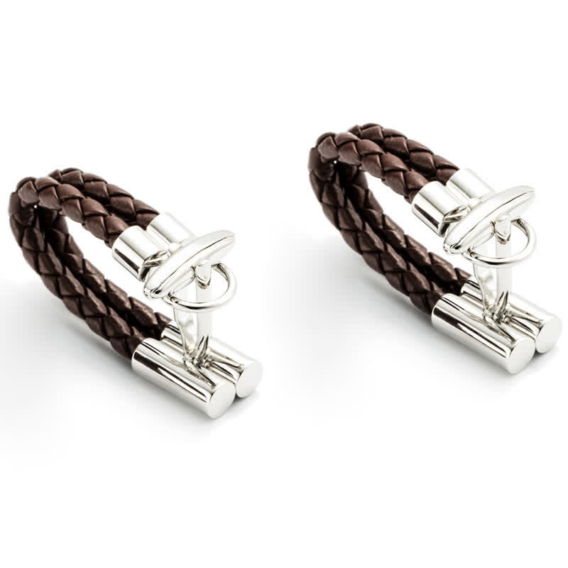 Men's 1 Pair Brown Braided Leather Rope Wrap Around Cufflinks - image 2