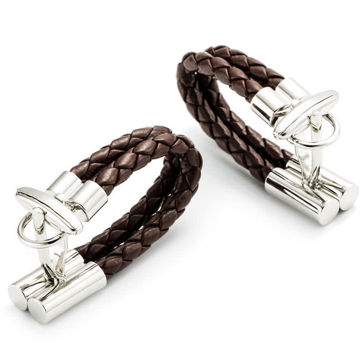 Men's 1 Pair Brown Braided Leather Rope Wrap Around Cufflinks