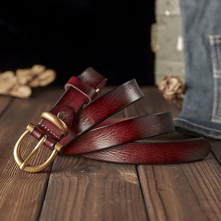 Women's Handmade Narrow Brass Buckle Genuine Leather Belt
