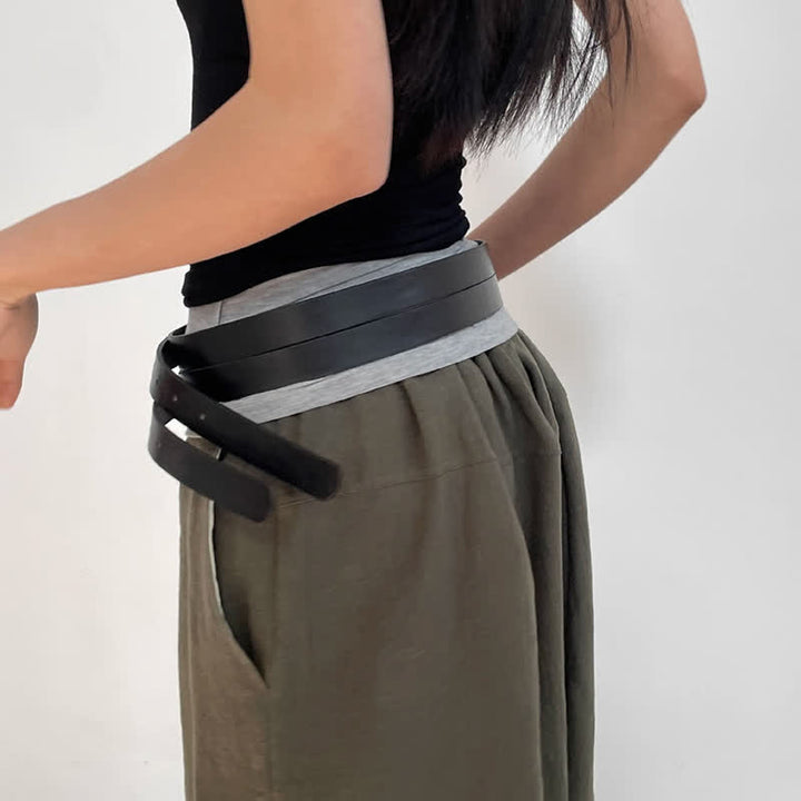 Women's Novel Double Prong Dual Strap Black Leather Belt