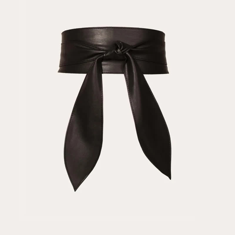 Women's Wide Waistband Wrap Leather Corset Belt - Black - image 1