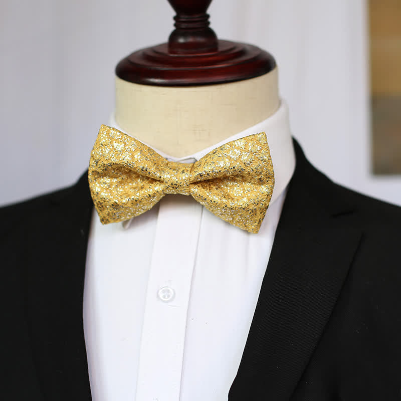 Men's Golden Glittering Shiny Details Bow Tie