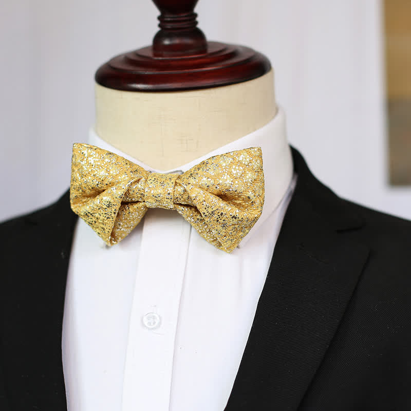 Men's Golden Glittering Shiny Details Bow Tie