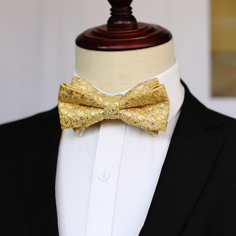 Men's Golden Glittering Shiny Details Bow Tie
