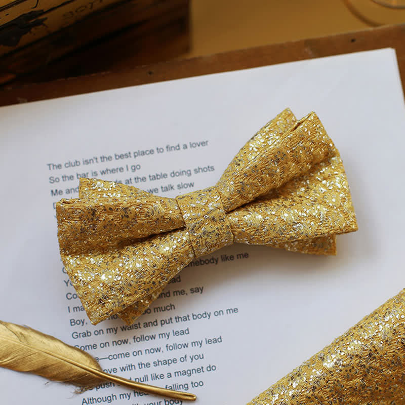 Men's Golden Glittering Shiny Details Bow Tie