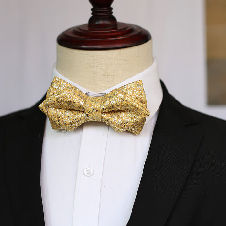 Men's Golden Glittering Shiny Details Bow Tie