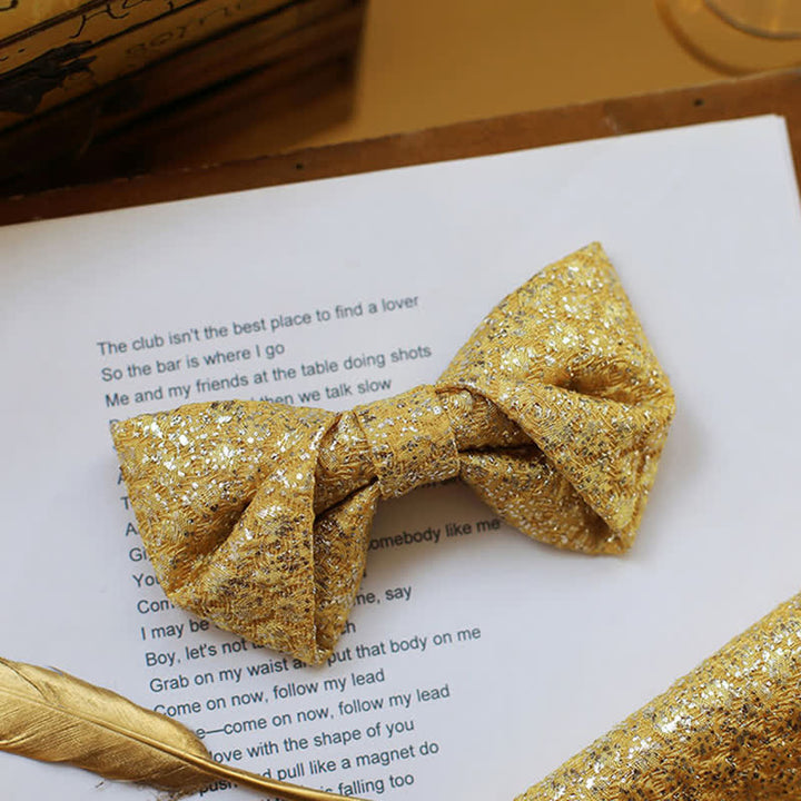 Men's Golden Glittering Shiny Details Bow Tie