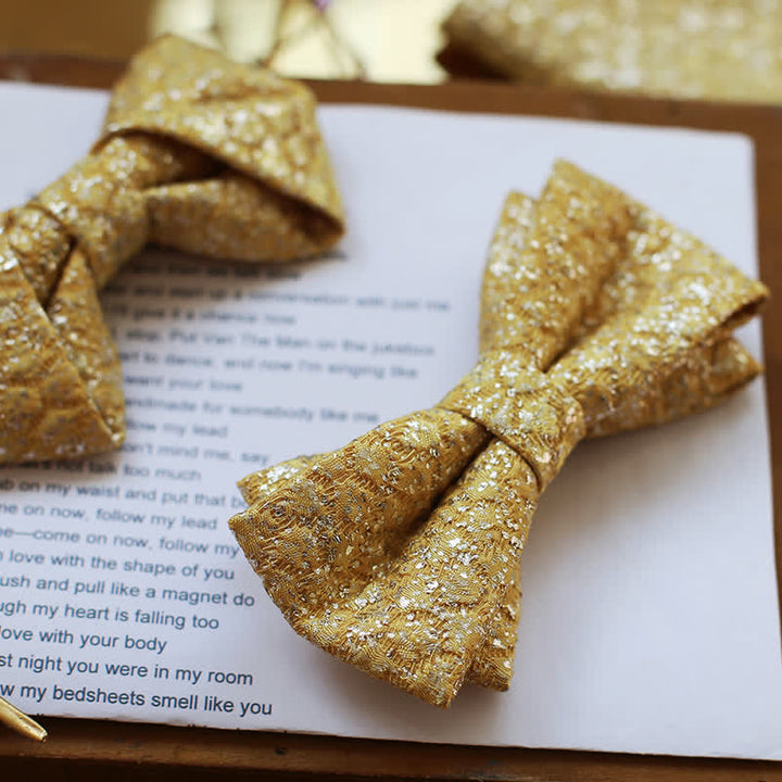 Men's Golden Glittering Shiny Details Bow Tie