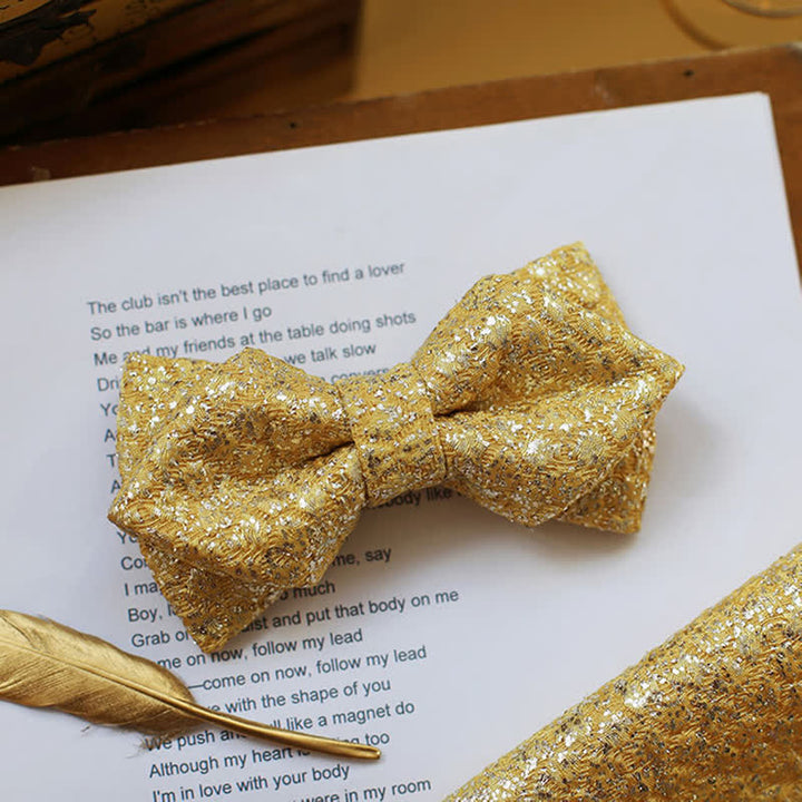 Men's Golden Glittering Shiny Details Bow Tie