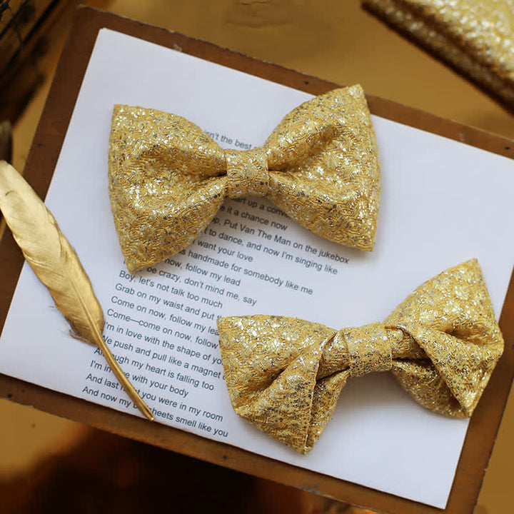 Men's Golden Glittering Shiny Details Bow Tie