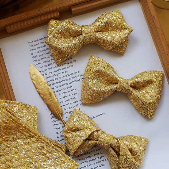 Men's Golden Glittering Shiny Details Bow Tie