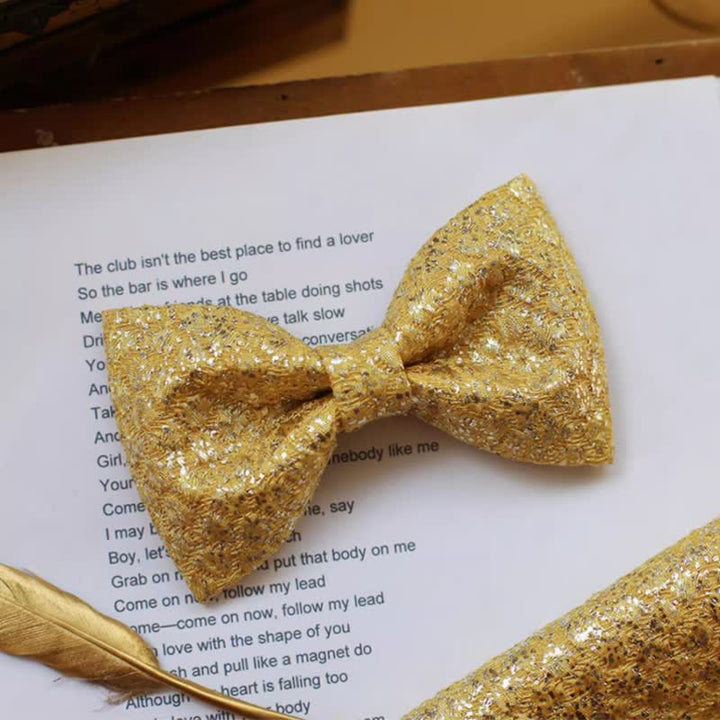 Men's Golden Glittering Shiny Details Bow Tie