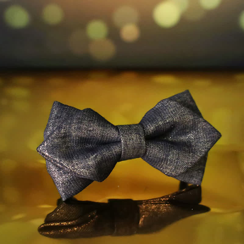 Men's Black Subtle Gold Glittering Shiny Details Bow Tie
