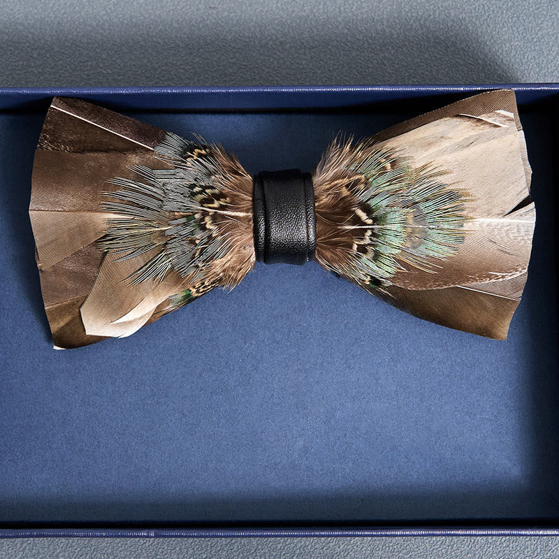 Gray & Brown Owl Feather Bow Tie