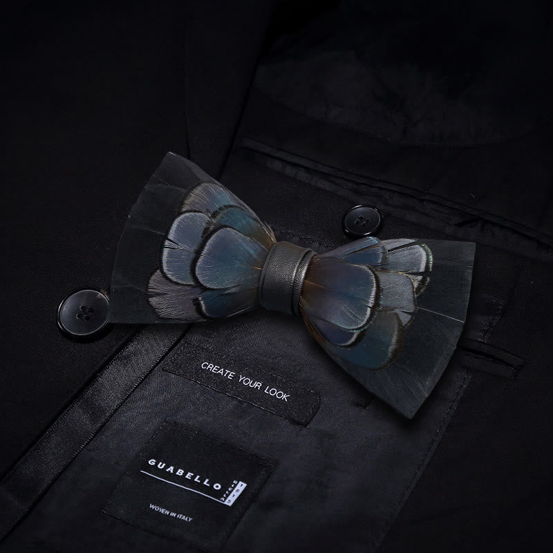 Kid's MidnightBlue Mysterious Feather Bow Tie with Lapel Pin - image 3